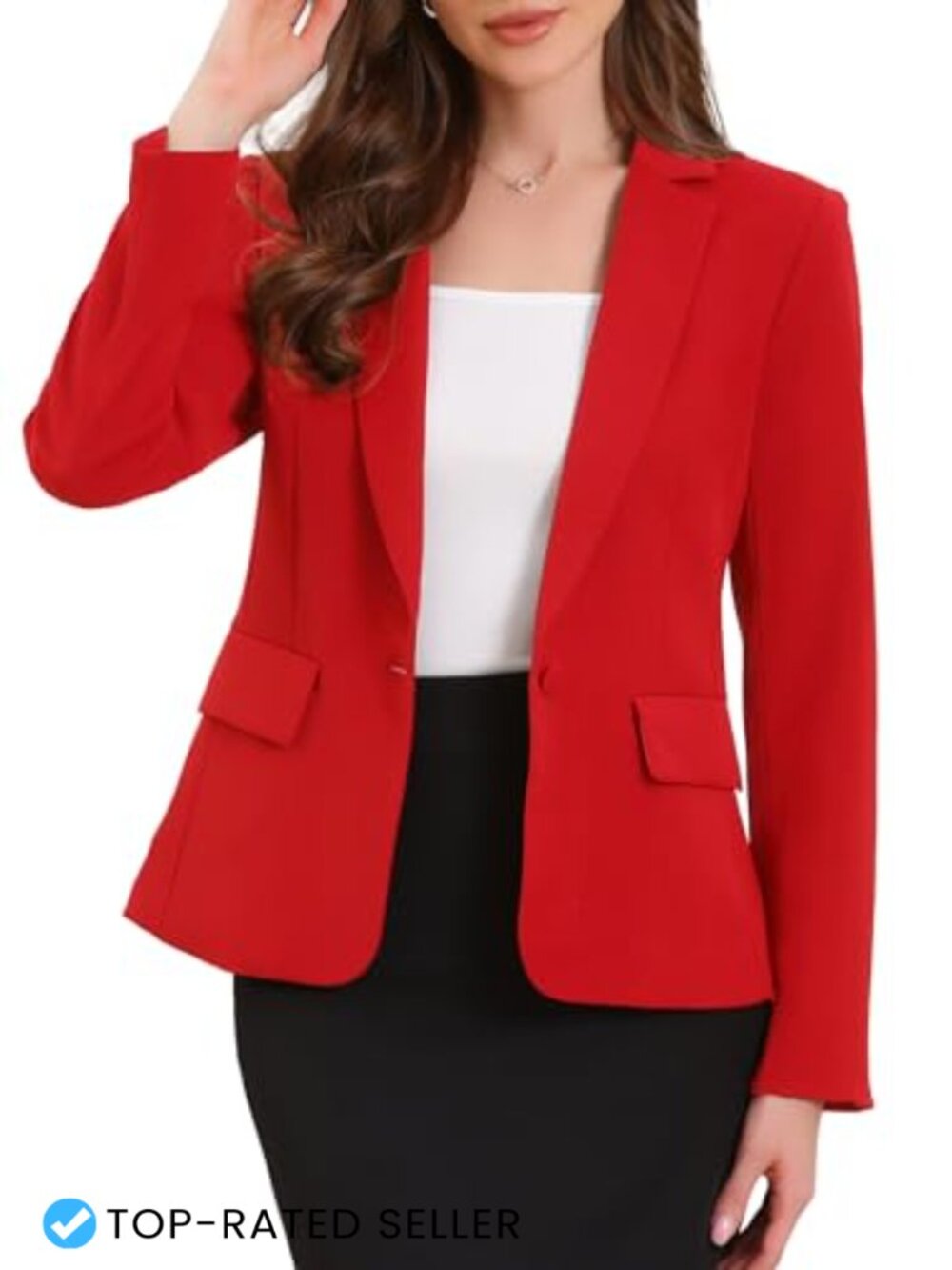 Blazer with Shoulder Pads Notched Lapel Business Casual